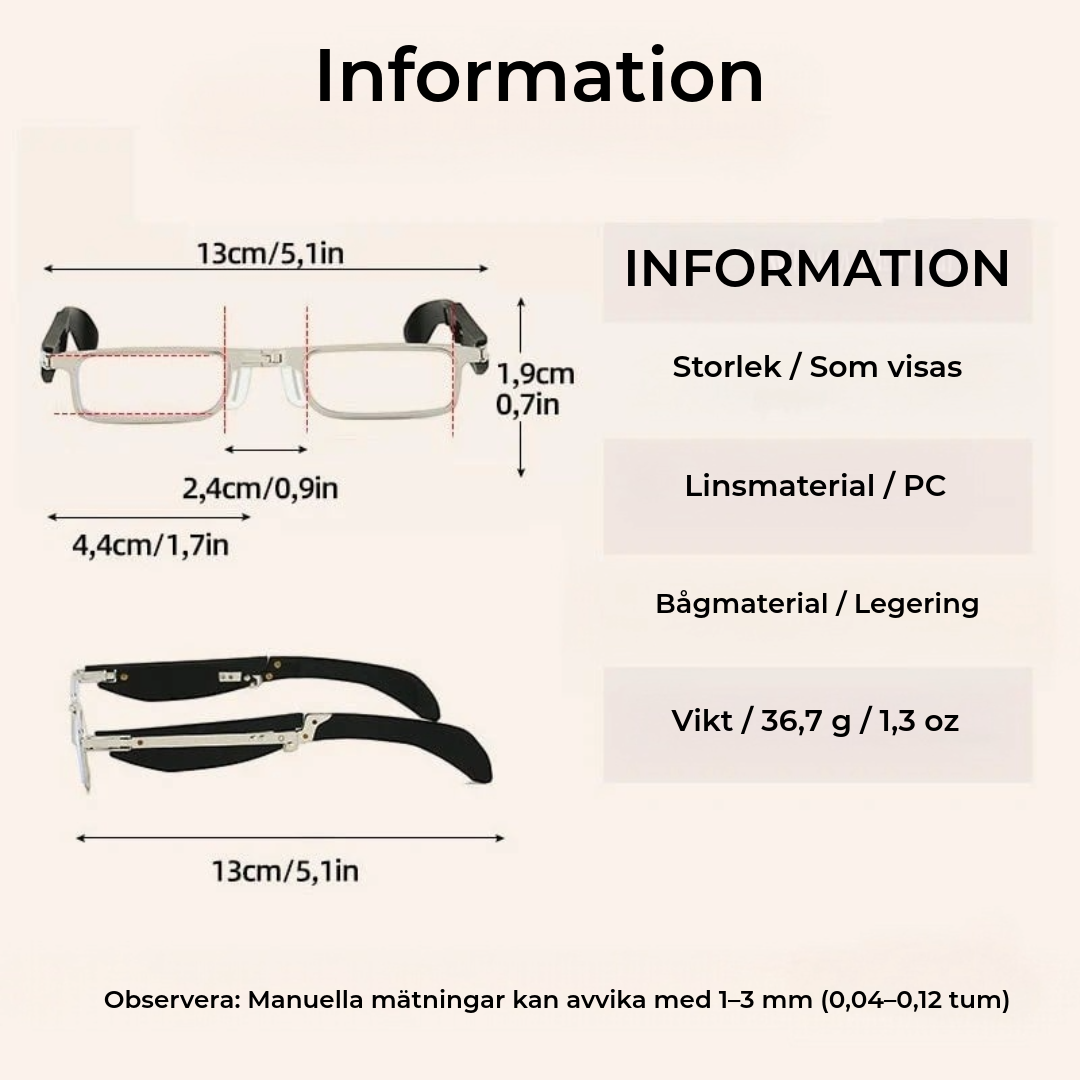 Hopfällbara läsglasögon med blåljusfilter och fodral