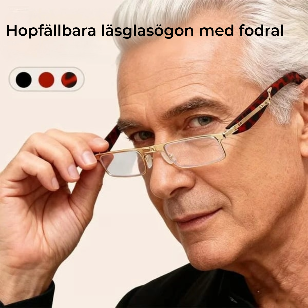 Hopfällbara läsglasögon med blåljusfilter och fodral